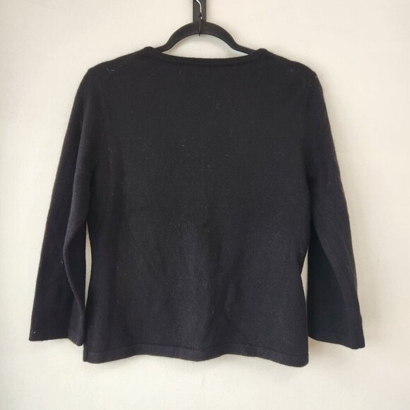 Garnet Hill Lambs Wool Angora Black Button Down Cardigan Sweater Beaded S - Picture 2 of 6